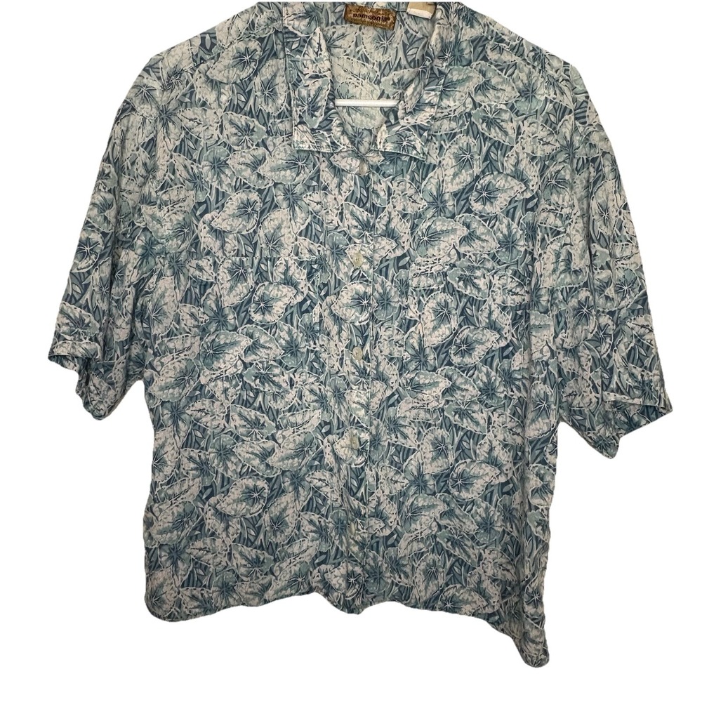 Vintage Patagonia Air Conditioned Women's M Leaf Cotton/Linen Short Sleeve Blue